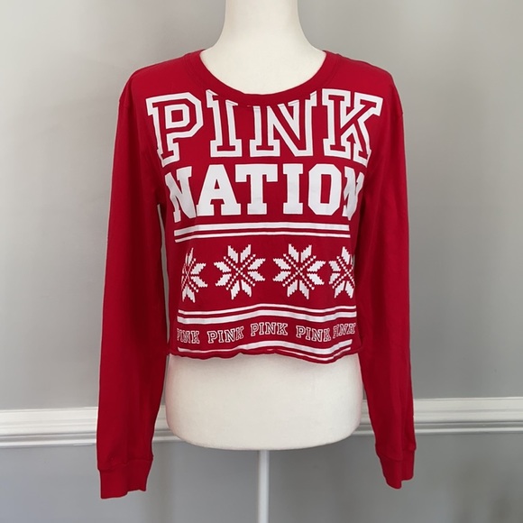 PINK Victoria's Secret Tops - PINK Victoria’s Secret PINK Nation Holiday Long Sleeve Crop Top